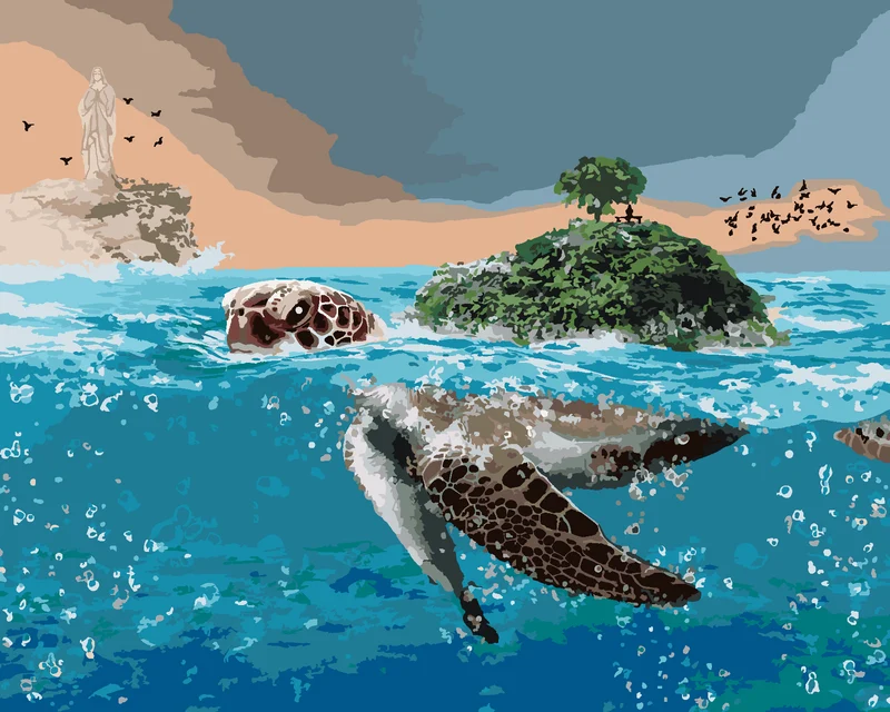 Diamond painting - DIE SCHILDKRÖTE ALS INSEL IM MEER