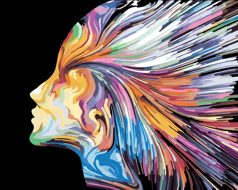 Diamond painting - FRAU MIT BUNTEN STREIFEN