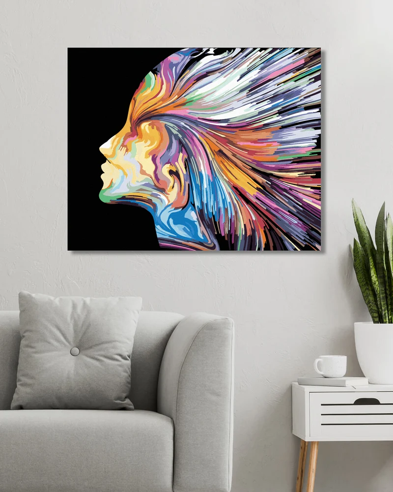 Diamond painting - FRAU MIT BUNTEN STREIFEN