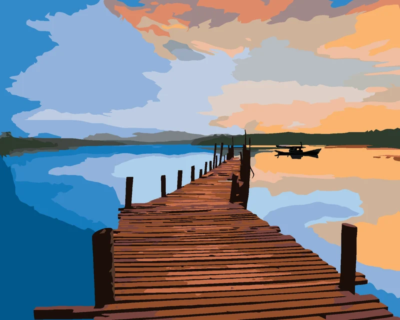 Diamond painting - SONNENAUFGANG ÜBER EINER SEEBRÜCKE