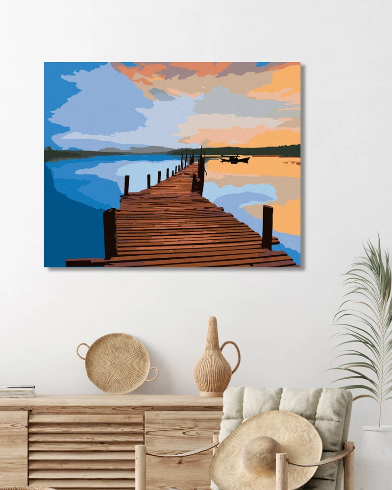 Diamond painting - SONNENAUFGANG ÜBER EINER SEEBRÜCKE