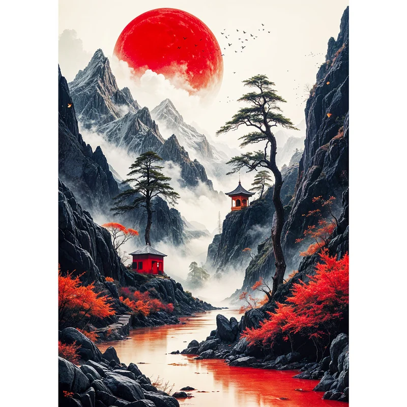 5D Diamond Painting – Red Moon Serenity