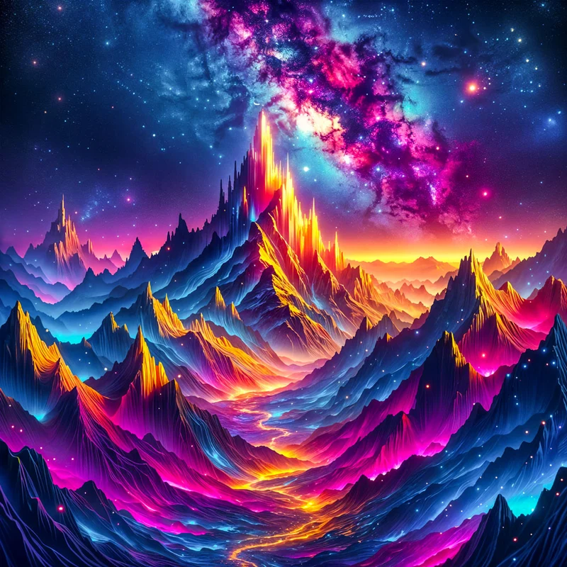 5D Diamond Painting – Neonberge im Galaxielicht