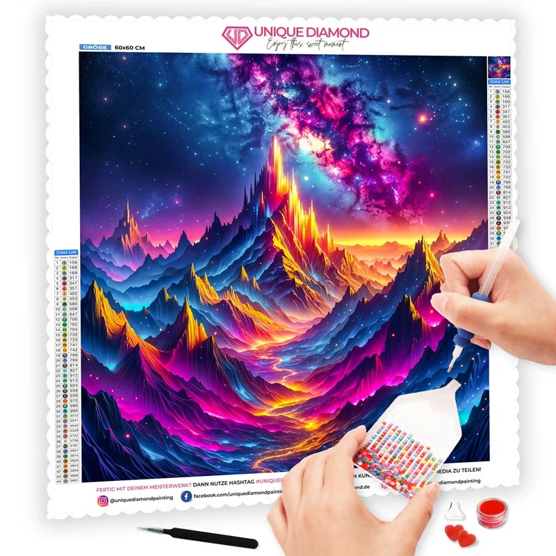 5D Diamond Painting – Neonberge im Galaxielicht