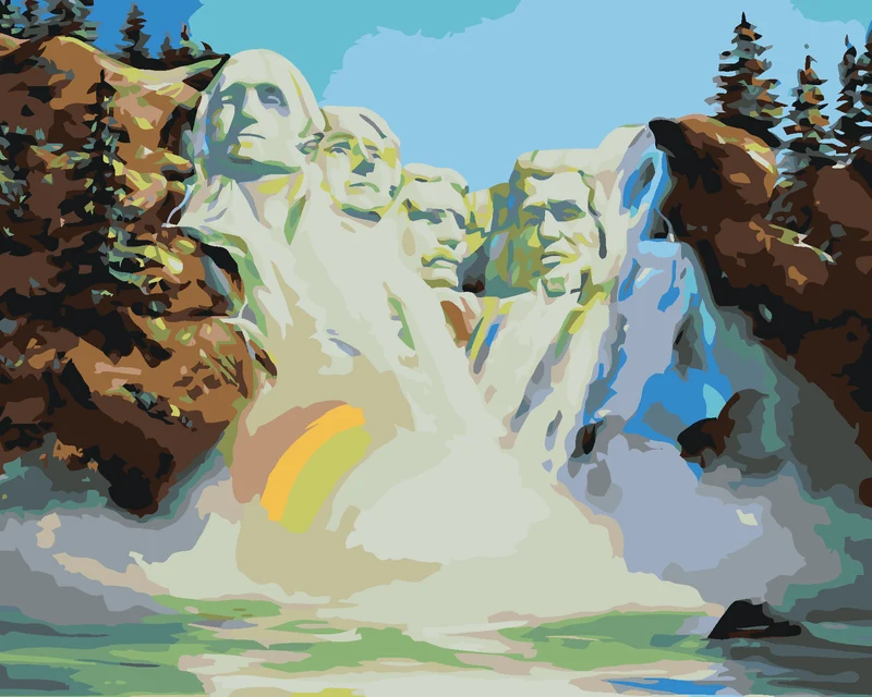 Diamond painting - WASSERFALL, REGENBOGEN UND PRÄSIDENTEN DER USA (D. RUSTY RUST)