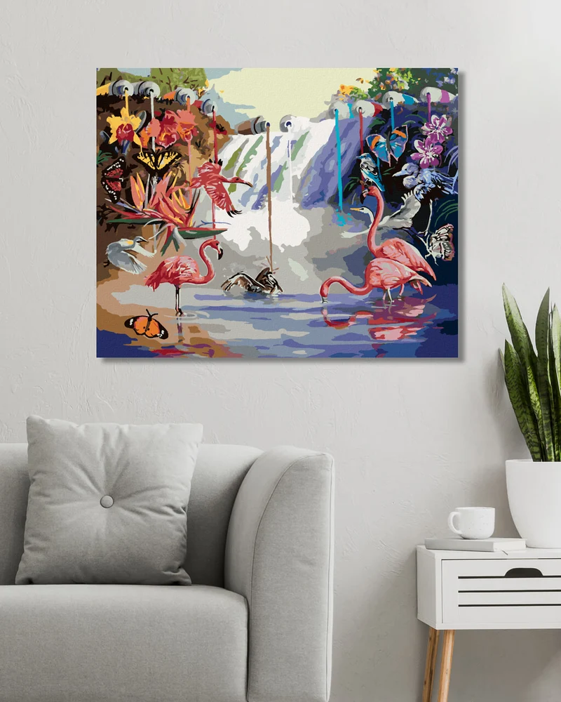 Diamond painting - WASSERFALL DER FARBEN, VÖGEL, BLUMEN UND SCHMETTERLINGE (D. RUSTY RUST)