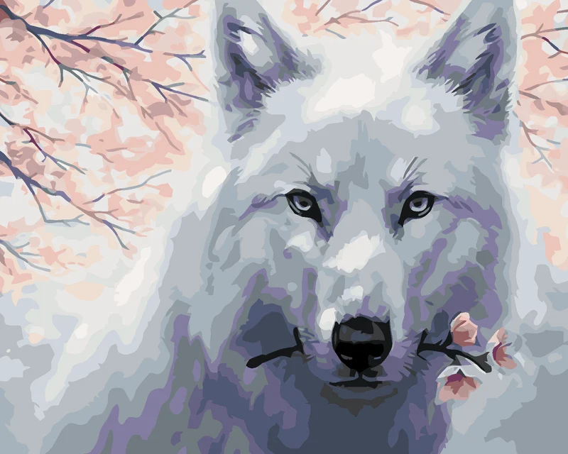 Diamond painting - EIN WOLF MIT EINEM BLÜHENDEN AST
