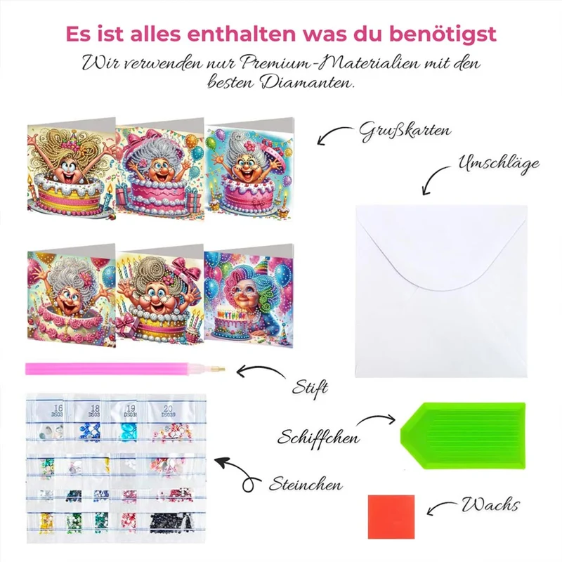 5D Diamond Painting Grußkarten – Lustige Geburtstagsdamen