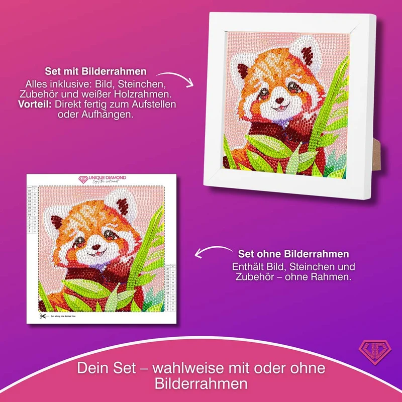 5D Diamond Painting Fröhlicher Panda Leo im Bambuswald mit Strasssteinchen