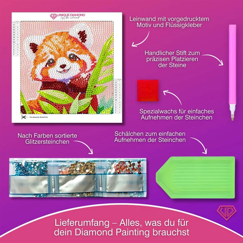5D Diamond Painting Fröhlicher Panda Leo im Bambuswald mit Strasssteinchen