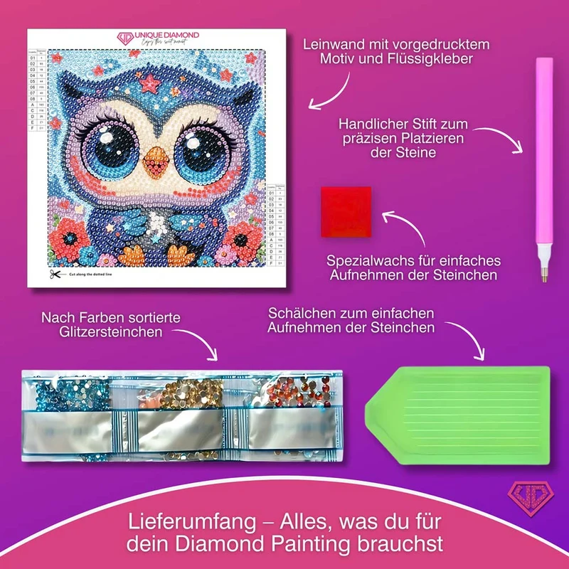 5D Diamond Painting Traumhafte Sternen-Eule Lumi mit Strasssteinchen