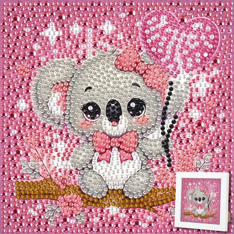 5D Diamond Painting Koala-Mädchen Lani mit Herzballon mit Strasssteinchen