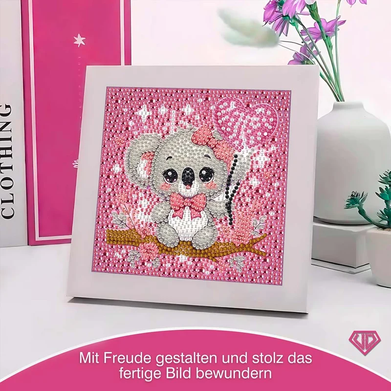 5D Diamond Painting Koala-Mädchen Lani mit Herzballon mit Strasssteinchen