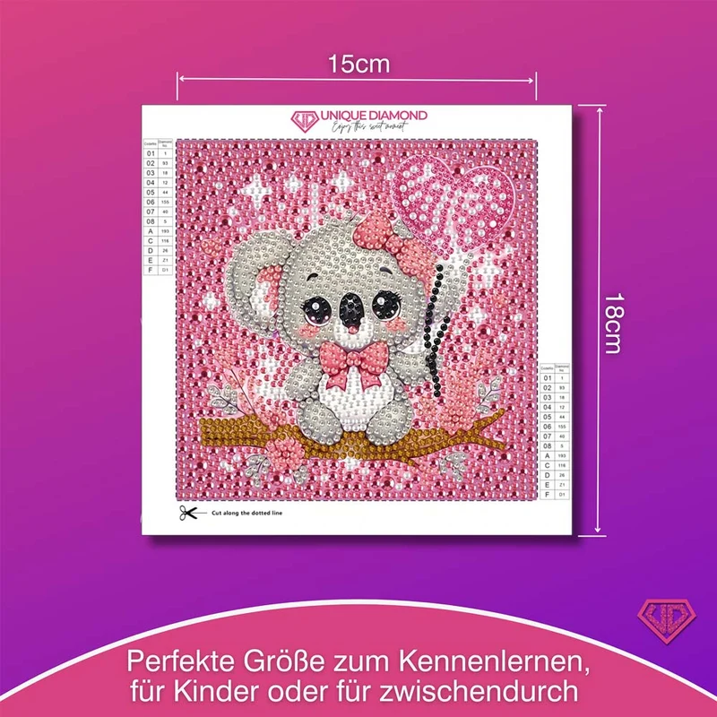 5D Diamond Painting Koala-Mädchen Lani mit Herzballon mit Strasssteinchen