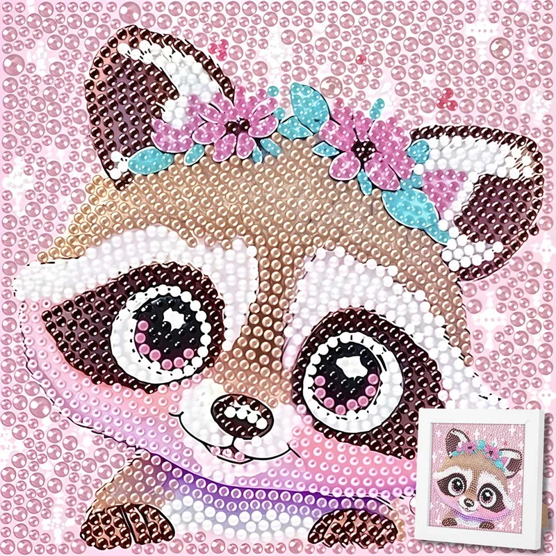 5D Diamond Painting Blütenwaschbär Momo mit Strasssteinchen