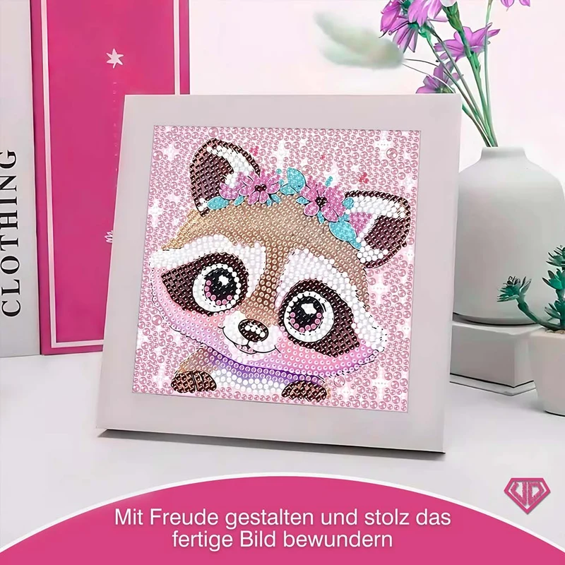 5D Diamond Painting Blütenwaschbär Momo mit Strasssteinchen