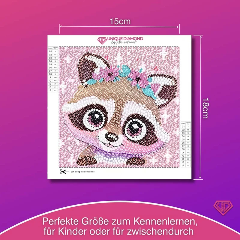 5D Diamond Painting Blütenwaschbär Momo mit Strasssteinchen