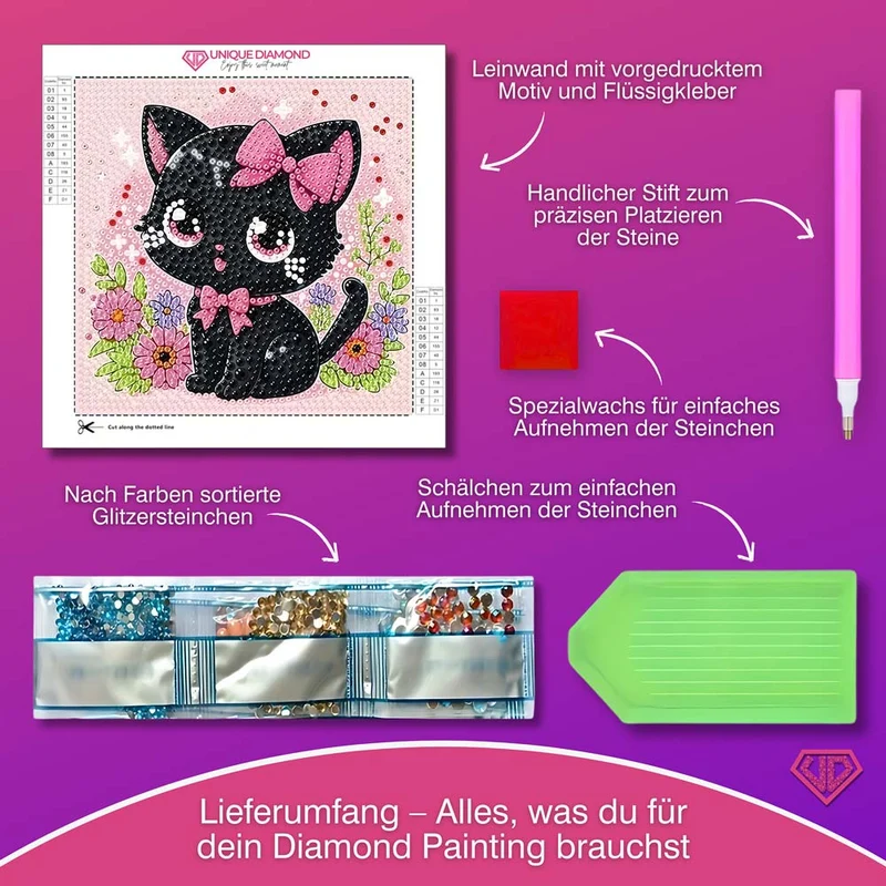 5D Diamond Painting Zuckersüße Samtpfote Bella mit Strasssteinchen