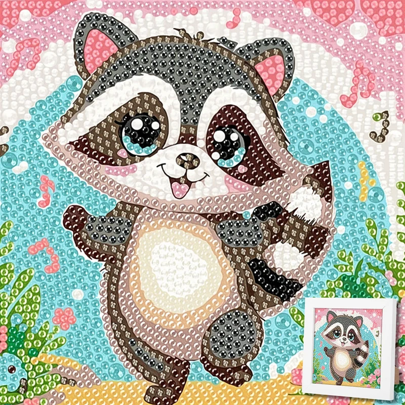 5D Diamond Painting Fröhlicher Waschbär Ricky mit Strasssteinchen