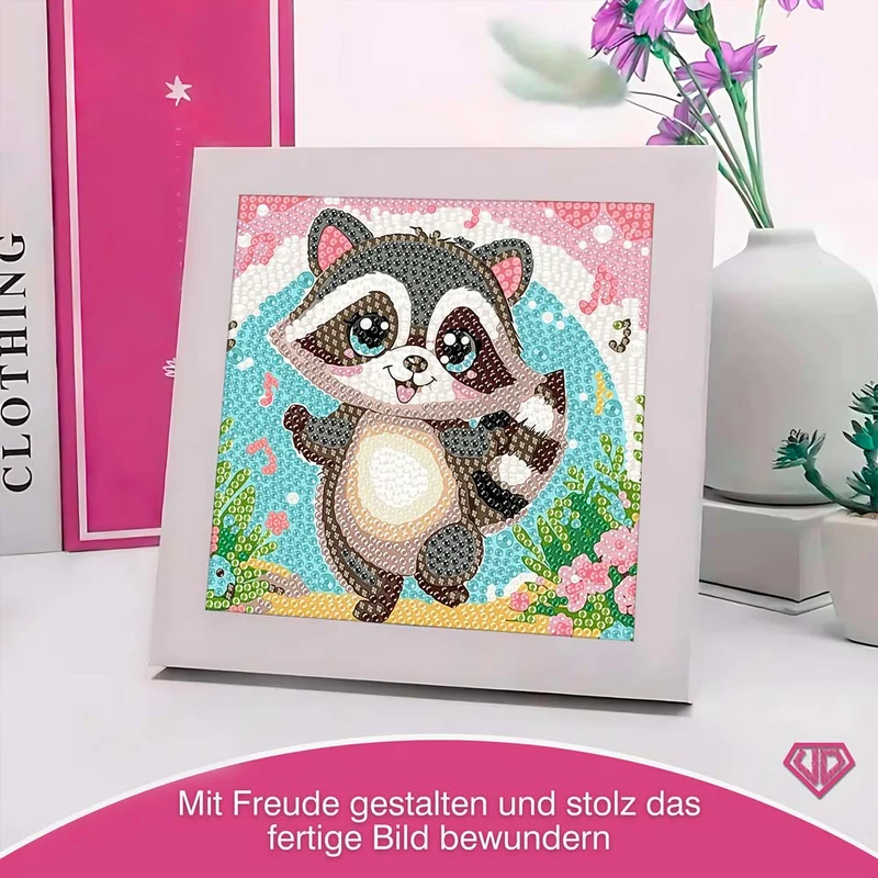 5D Diamond Painting Fröhlicher Waschbär Ricky mit Strasssteinchen
