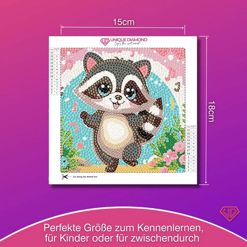 5D Diamond Painting Fröhlicher Waschbär Ricky mit Strasssteinchen