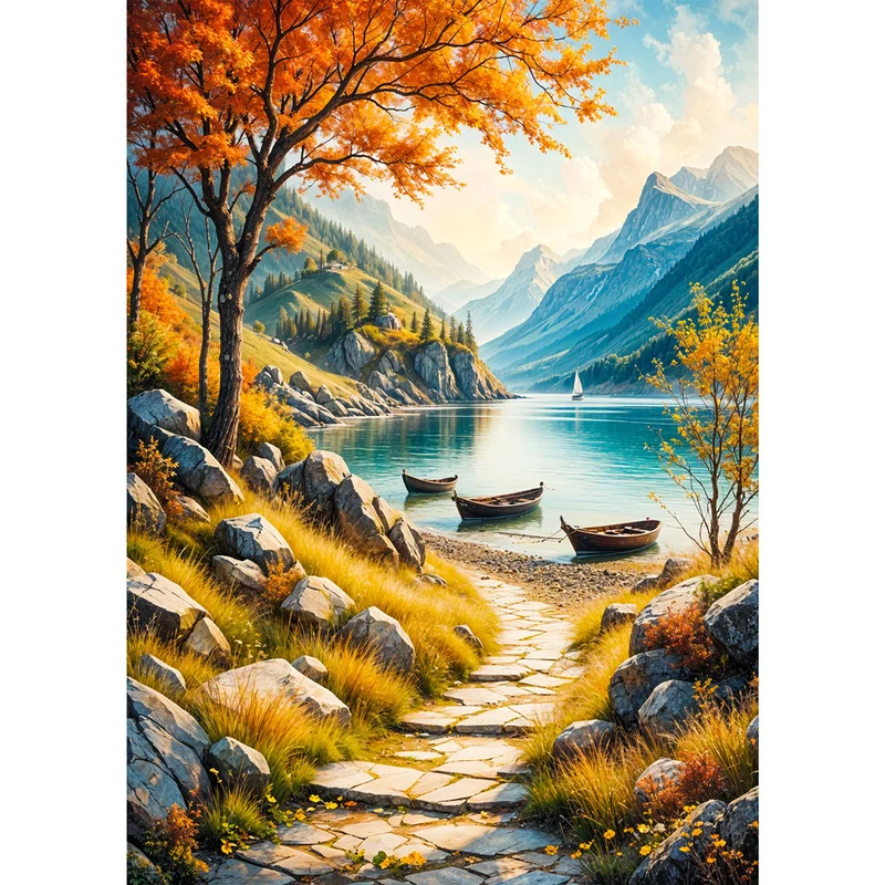 5D Diamond Painting – Golden Autumn Lake