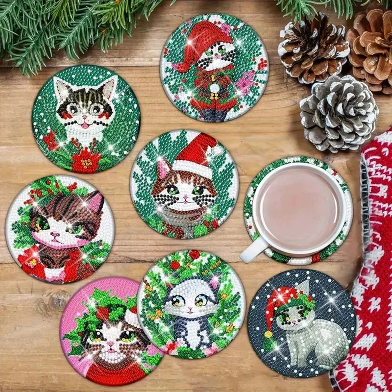 5D Diamond Painting Untersetzer – Weihnachtskatzen
