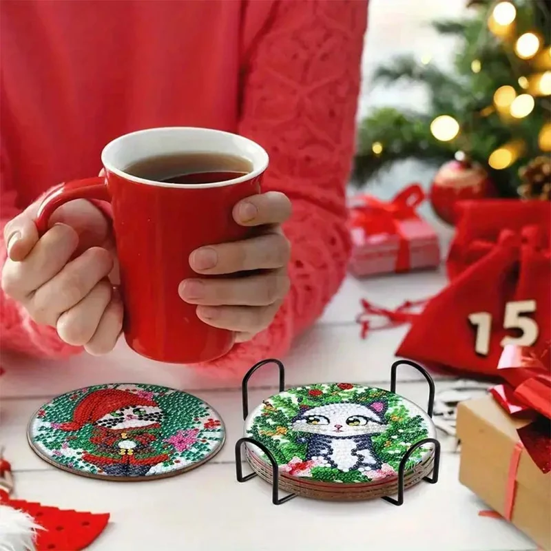 5D Diamond Painting Untersetzer – Weihnachtskatzen