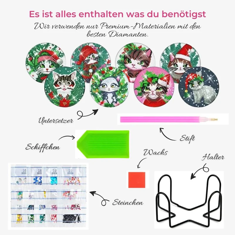 5D Diamond Painting Untersetzer – Weihnachtskatzen