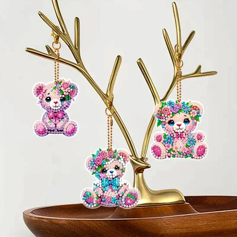 5D Diamond Painting Anhänger – Teddys im Blumenparadies 5 Stück