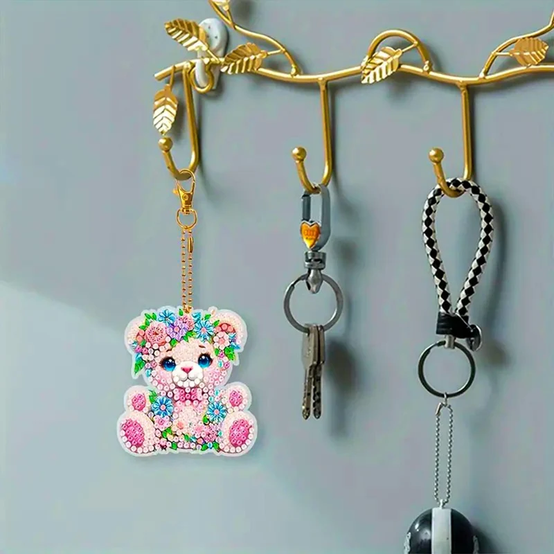 5D Diamond Painting Anhänger – Teddys im Blumenparadies 5 Stück