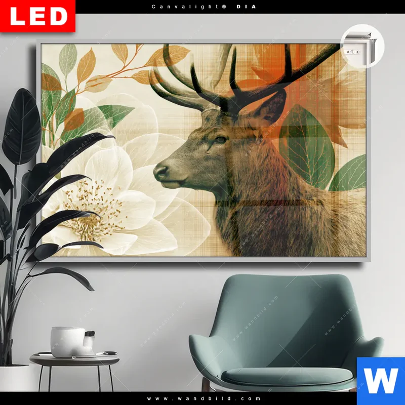 Leuchtbild Acrylglas Canvalight® DIA | Hirsch - Waldkönig in Herbstfarben | Querformat