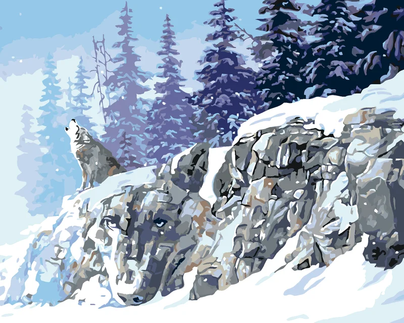 Diamond painting - HEULENDER WOLF IM WINTER (D. RUSTY RUST)