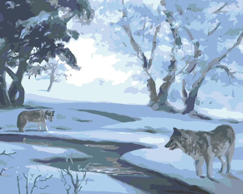 Diamond painting - WÖLFE AM FLUSS IM WINTER (D. RUSTY RUST)