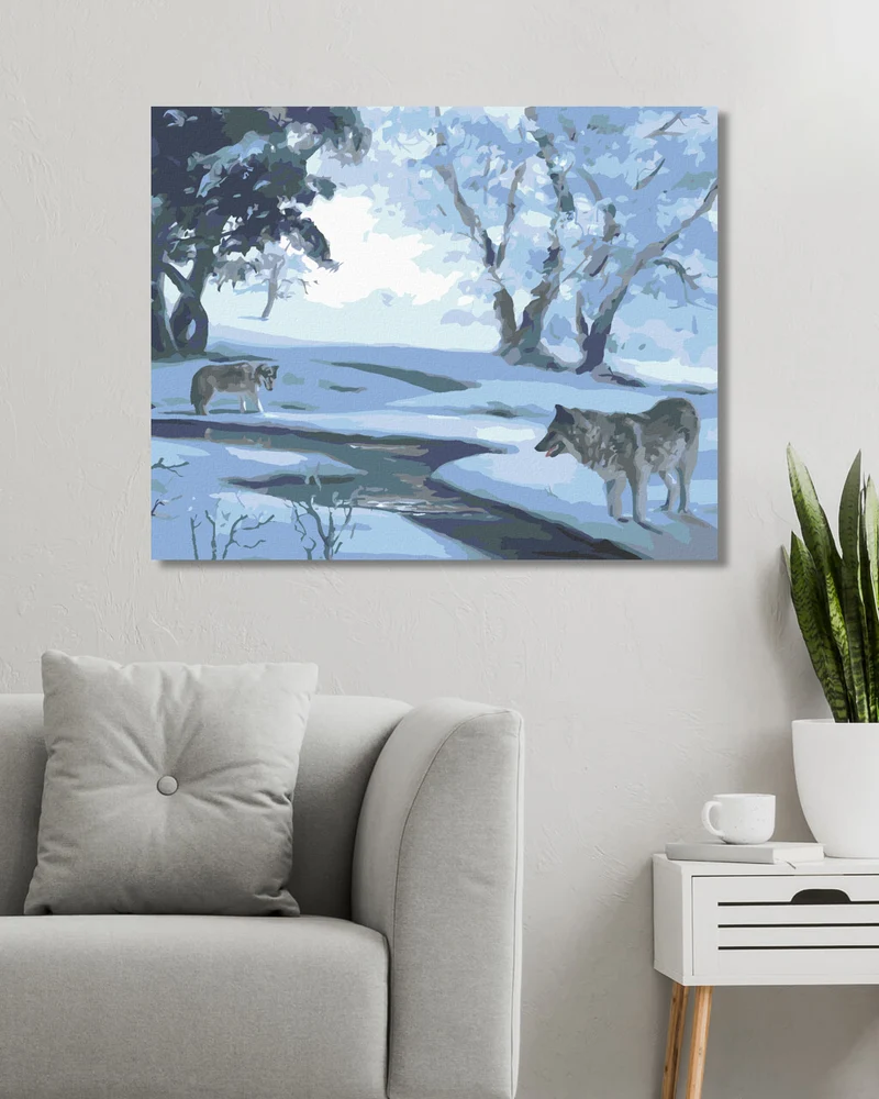 Diamond painting - WÖLFE AM FLUSS IM WINTER (D. RUSTY RUST)