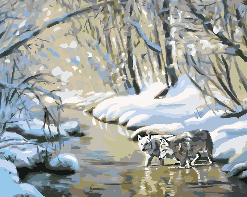 Diamond painting - WÖLFE IM FLUSS (D. RUSTY RUST)