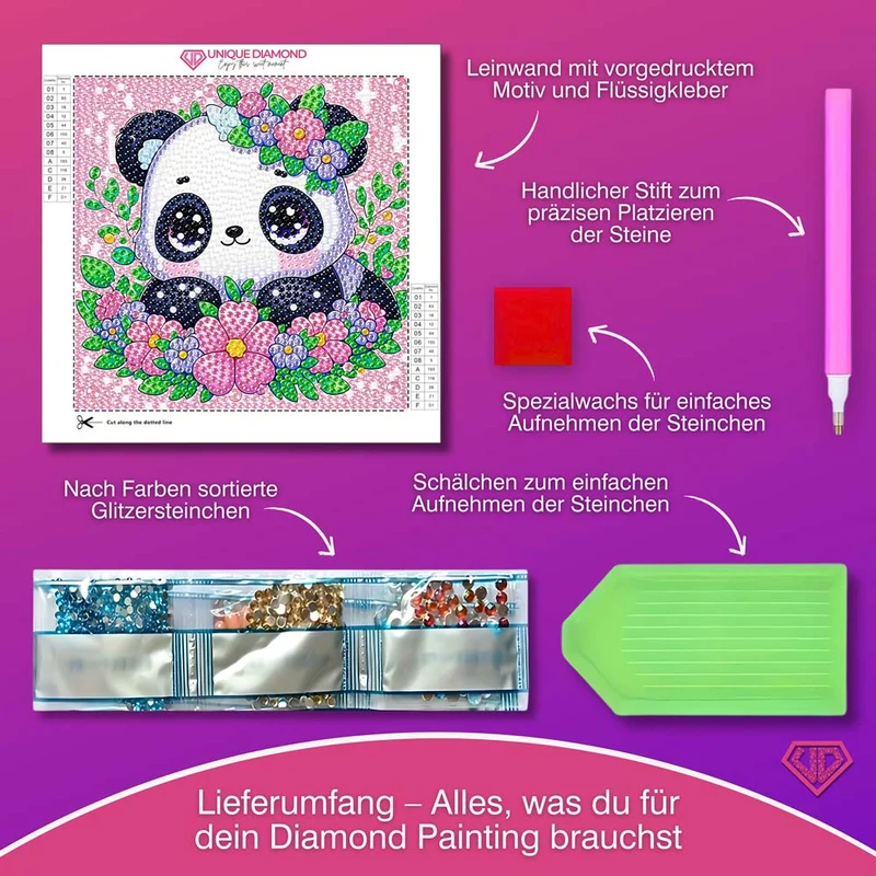 5D Diamond Painting Blütenpanda Lian mit Strasssteinchen