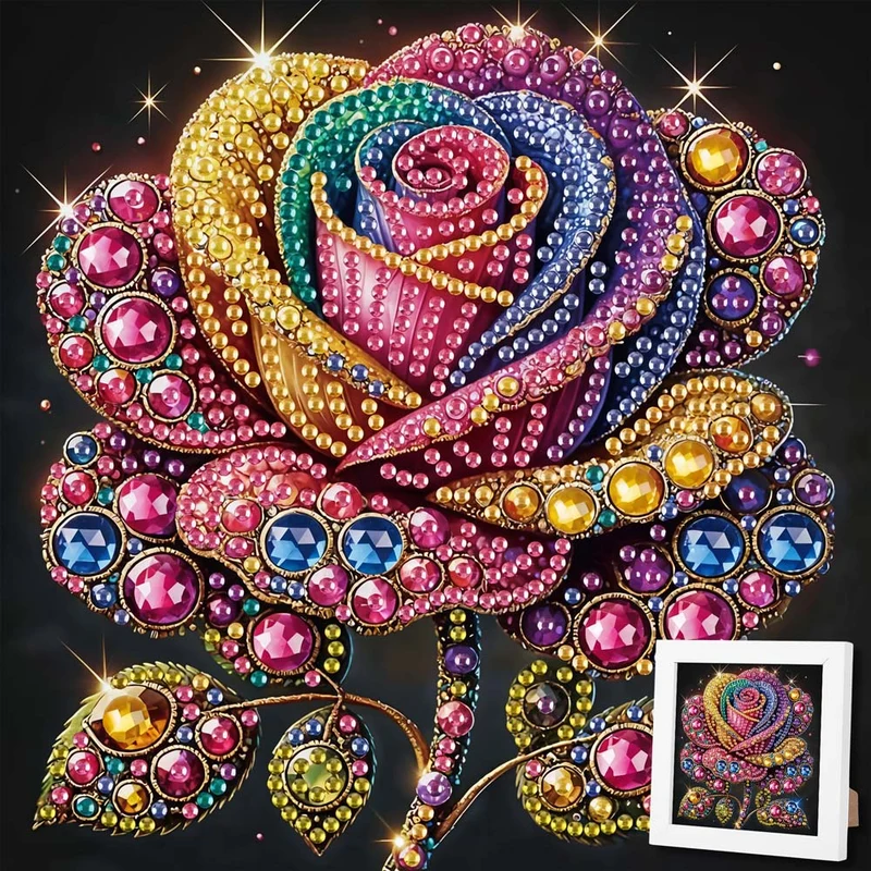 5D Diamond Painting Magische Regenbogenrose mit Strasssteinchen