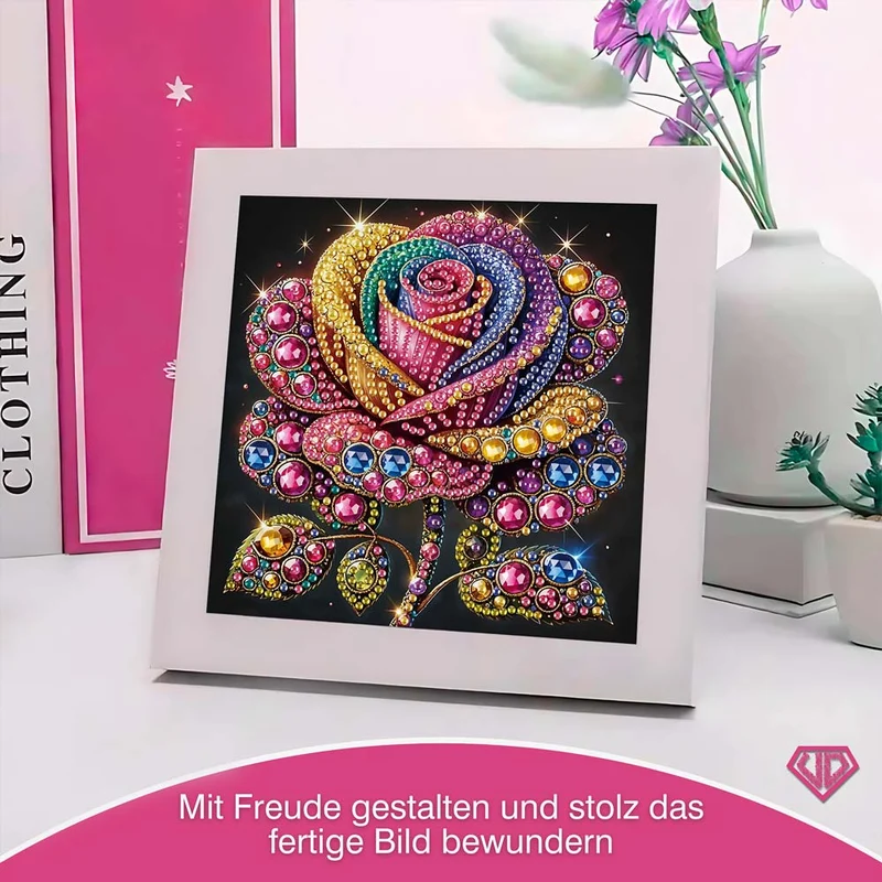 5D Diamond Painting Magische Regenbogenrose mit Strasssteinchen