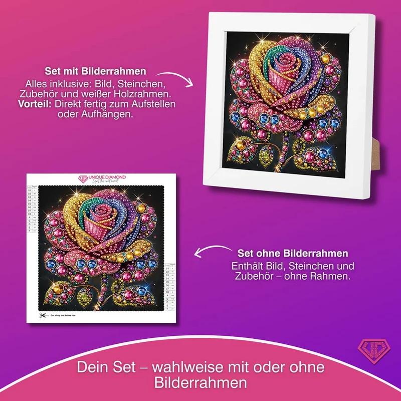 5D Diamond Painting Magische Regenbogenrose mit Strasssteinchen