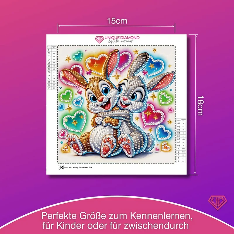5D Diamond Painting Kuschelnde Häschen Finja & Flocke mit Strasssteinchen