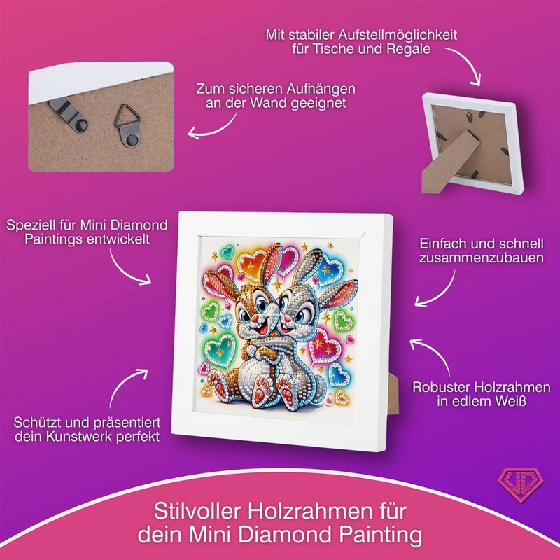 5D Diamond Painting Kuschelnde Häschen Finja & Flocke mit Strasssteinchen