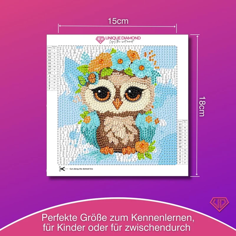 5D Diamond Painting Eulchen Livia im Blütenzauber mit Strasssteinchen