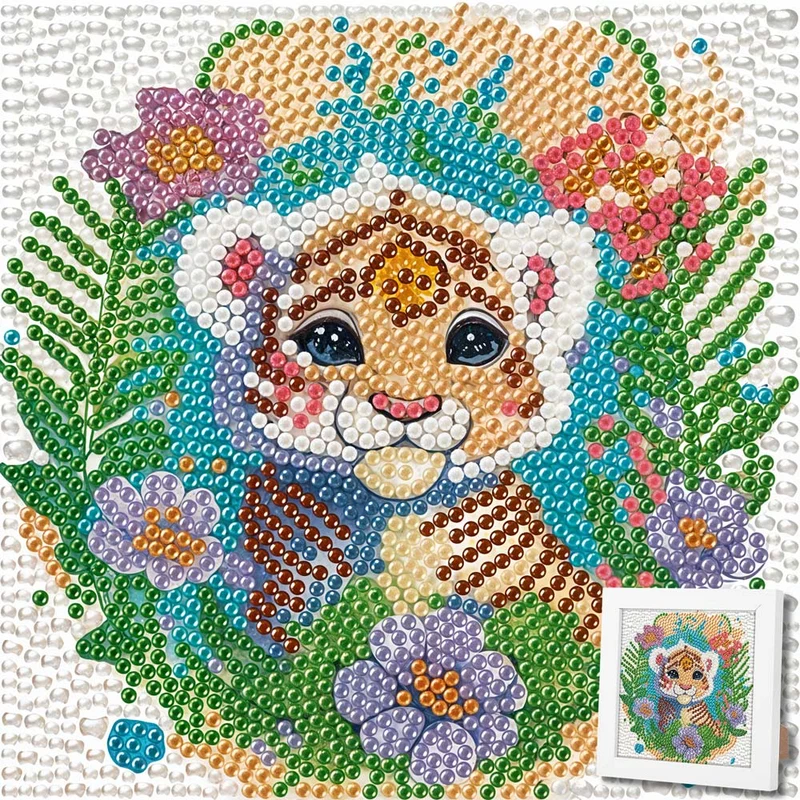 5D Diamond Painting Tigerbaby Tilda im Blütenzauber mit Strasssteinchen