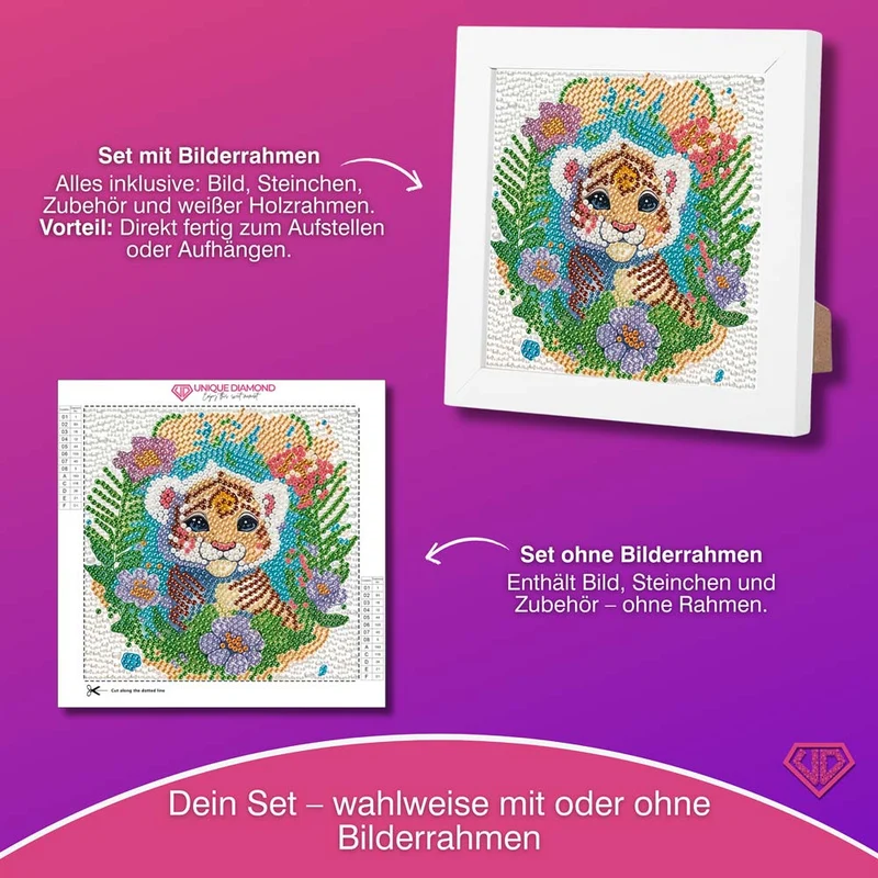 5D Diamond Painting Tigerbaby Tilda im Blütenzauber mit Strasssteinchen