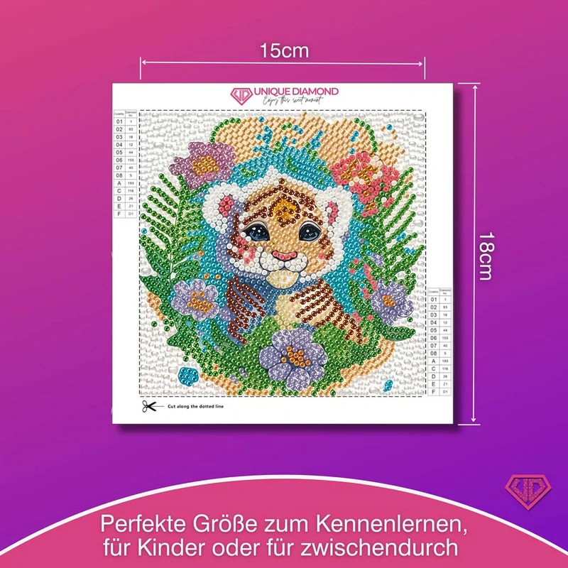 5D Diamond Painting Tigerbaby Tilda im Blütenzauber mit Strasssteinchen