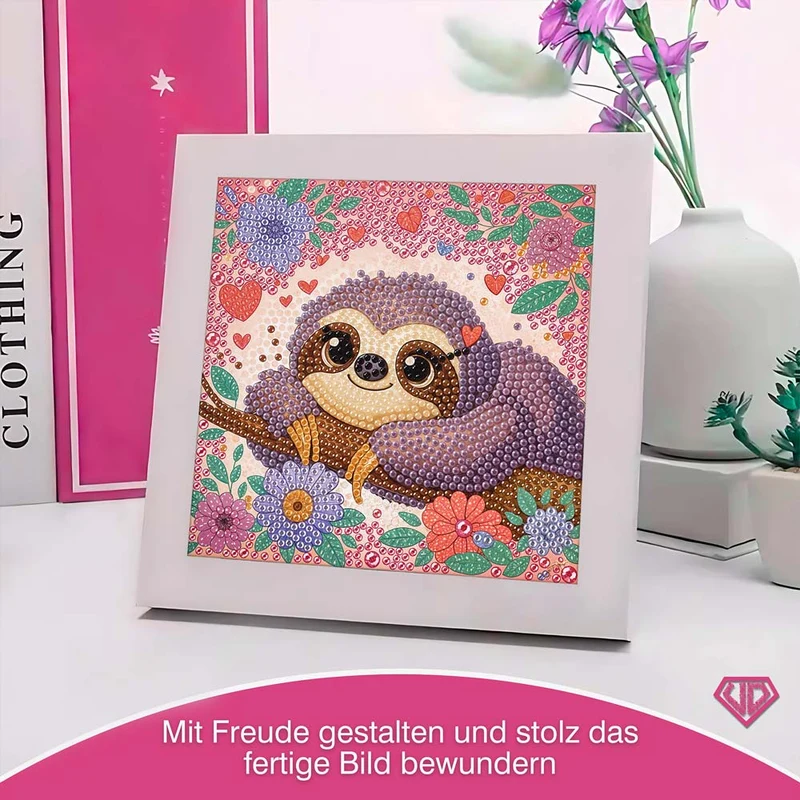 5D Diamond Painting Faultier Flora im Blütenzauber mit Strasssteinchen