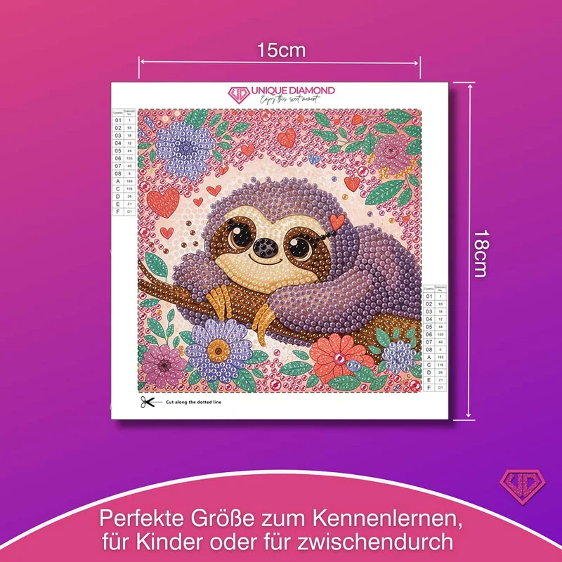 5D Diamond Painting Faultier Flora im Blütenzauber mit Strasssteinchen