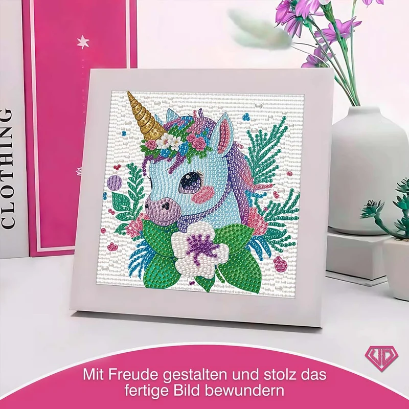 5D Diamond Painting Einhorn Elina im Blütenzauber mit Strasssteinchen