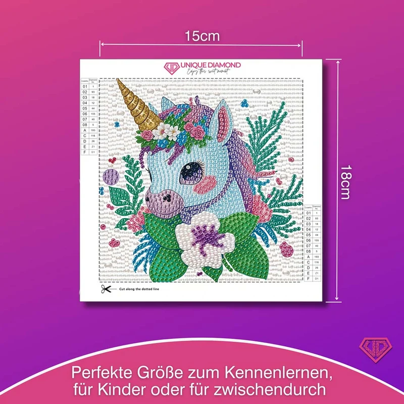 5D Diamond Painting Einhorn Elina im Blütenzauber mit Strasssteinchen